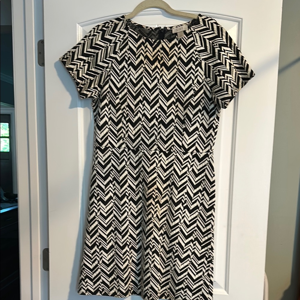 LOFT Black and White Midi Dress with Raglan Sleeves